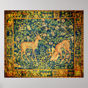 FALLOW DEER PAIR, GOTHISCHE FANTASY FLOWERS, Green Poster