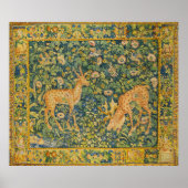 FALLOW DEER PAIR, GOTHISCHE FANTASY FLOWERS, Green Poster (Voorkant)