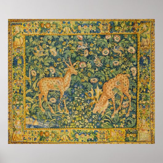 FALLOW DEER PAIR, GOTHISCHE FANTASY FLOWERS, Green Poster (Voorkant)