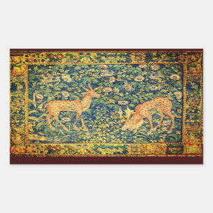 FALLOW DEER PAIR, GOTHISCHE FANTASY FLOWERS, Green Rechthoekige Sticker