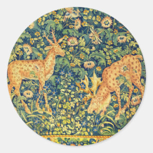 FALLOW DEER PAIR, GOTHISCHE FANTASY FLOWERS, Green Ronde Sticker