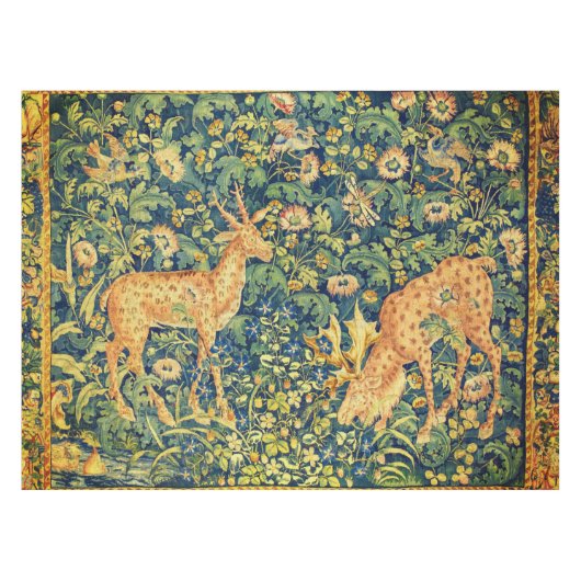 FALLOW DEER PAIR, GOTHISCHE FANTASY FLOWERS, Green Tafelkleed (Voorkant (Horizontaal))