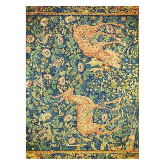 FALLOW DEER PAIR, GOTHISCHE FANTASY FLOWERS, Green Tafelkleed (Voorkant)