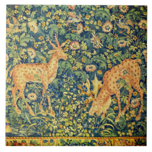 FALLOW DEER PAIR, GOTHISCHE FANTASY FLOWERS, Green Tegeltje