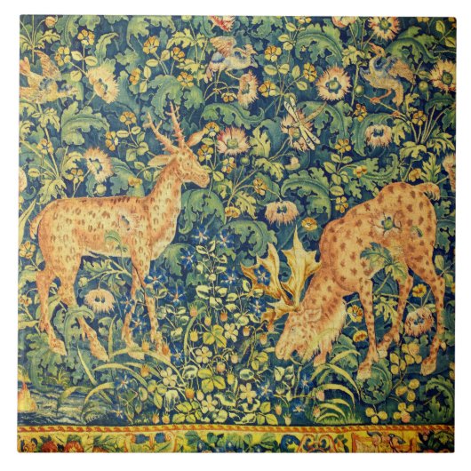 FALLOW DEER PAIR, GOTHISCHE FANTASY FLOWERS, Green Tegeltje (Voorkant)