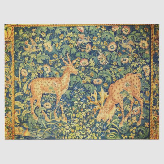 FALLOW DEER PAIR, GOTHISCHE FANTASY FLOWERS, Green Tissuepapier (Voorkant)