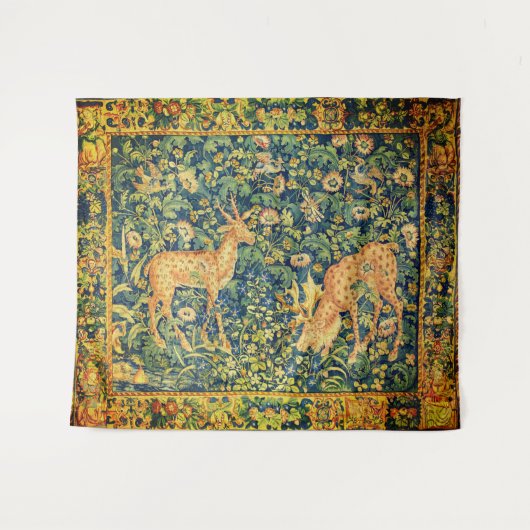 FALLOW DEER PAIR, GOTHISCHE FANTASY FLOWERS, Green Wandkleed (Voorkant (horizontaal))