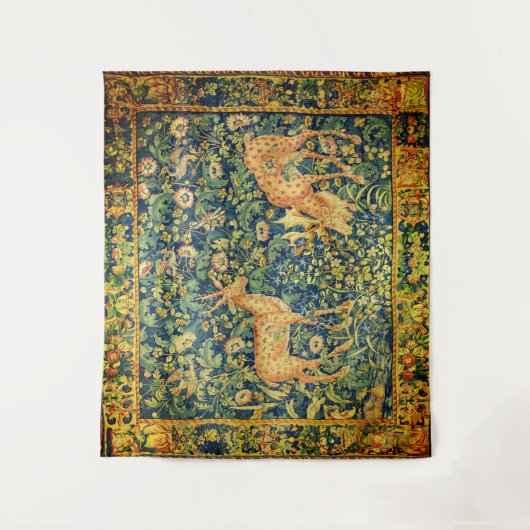 FALLOW DEER PAIR, GOTHISCHE FANTASY FLOWERS, Green Wandkleed (Voorkant)