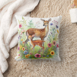 Fallow Doe Deer Fawn en Wildflowers Kussen