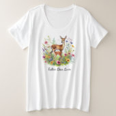 Fallow Doe en Fawn Deer met bloemen Grote Maat T-shirt (Design voorkant)