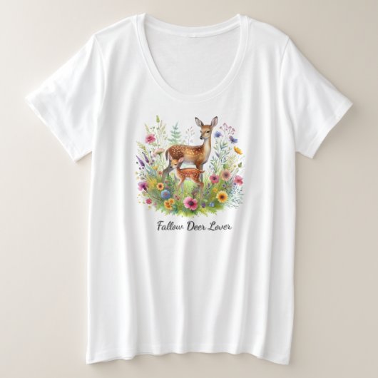 Fallow Doe en Fawn Deer met bloemen Grote Maat T-shirt (Design voorkant)