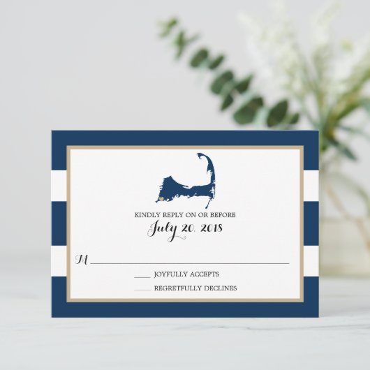 Falmouth Cape Cod met hart | Bruiloft RSVP (Staand voorkant)