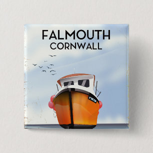 Falmouth Cornwall Visboot Reisposter Vierkante Button 5,1 Cm