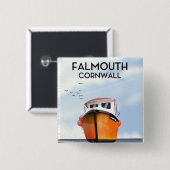 Falmouth Cornwall Vist boot reisposter Vierkante Button 5,1 Cm (Voorkant /achterkant)