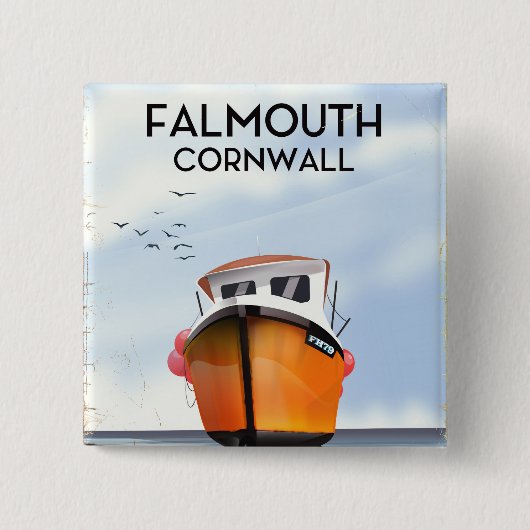 Falmouth Cornwall Vist boot reisposter Vierkante Button 5,1 Cm (Voorkant)