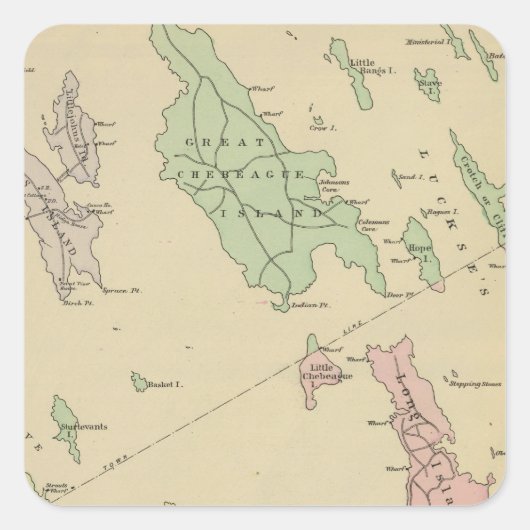 Falmouth Foreside, aangrenzende eilanden, Casco Ba Vierkante Sticker (Voorkant)