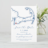 Falmouth MA Cape Kabeljauw Kaart Navy Blue Wedding (Staand voorkant)