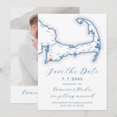 Falmouth MA Cape Kabeljauw Kaart Navy Blue Wedding (Voorkant / Achterkant)