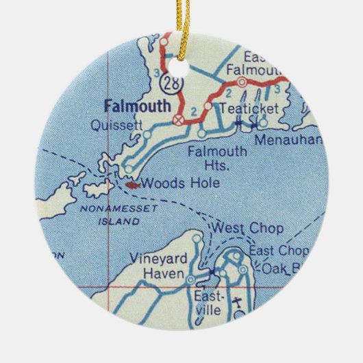 Falmouth MA Map Keramisch Ornament (Voorkant)