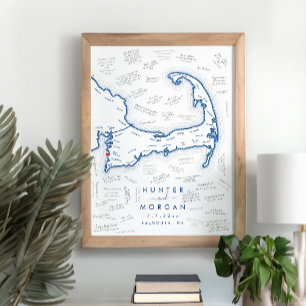Falmouth MA Trouw Blauw Moderne Gastboek Poster