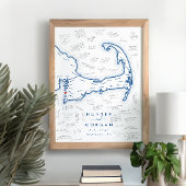 Falmouth MA Wedding Blue Modern Guest Book Poster