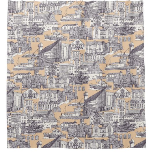 Falmouth-toile-moerbeizand Douchegordijn (Voorkant)