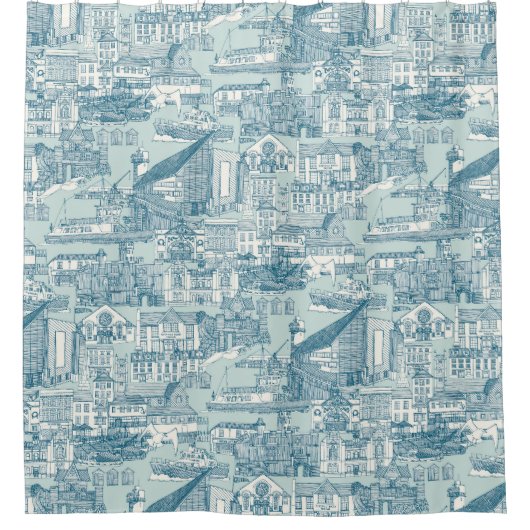 Falmouth toile pauw zee douchegordijn (Voorkant)