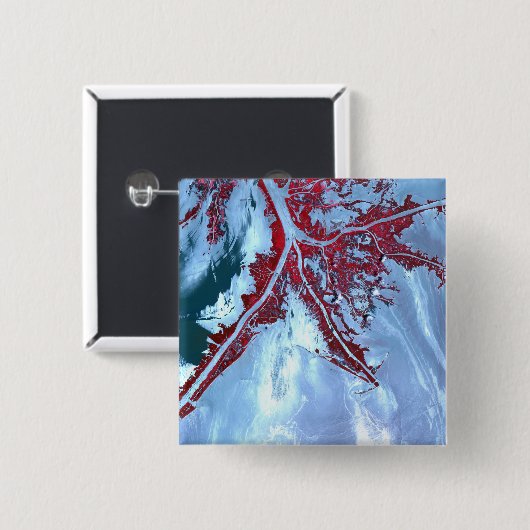 False kleurensatelliet vierkante button 5,1 cm (Voorkant /achterkant)