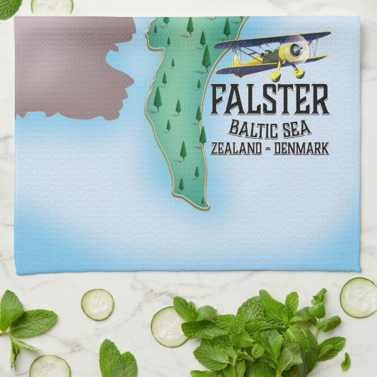 Falster Island Denemarken reisposter. Theedoek (Gevouwen)