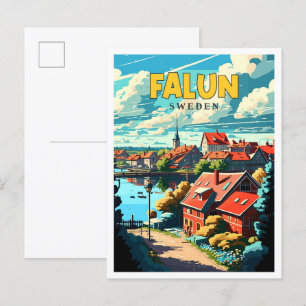 Falun Zweden vintage reisillustratie Briefkaart