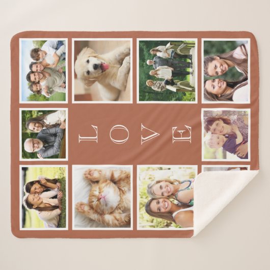 Familie 10 Foto Collage Terracotta Sherpa Deken (Voorkant (horizontaal))