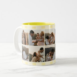 Familie 10 foto gele strepen tweekleurige koffiemok