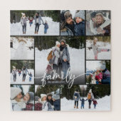 Familie 11 Foto Collage Script Naam Legpuzzel (Verticaal)