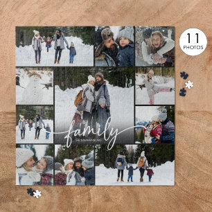 Familie 11 Foto Collage Script Naam Legpuzzel