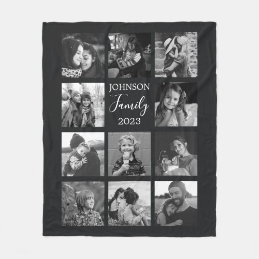 Familie 11 Foto Collage Zwarte Fleece Deken (Voorkant)