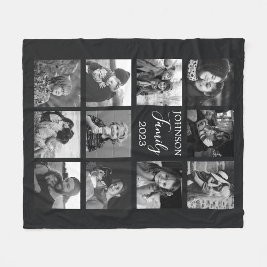 Familie 11 Foto Collage Zwarte Fleece Deken (Voorkant (Horizontaal))