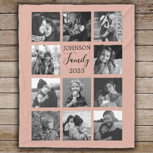 Familie 11 Fotocollage Dusty Pink Fleece Deken