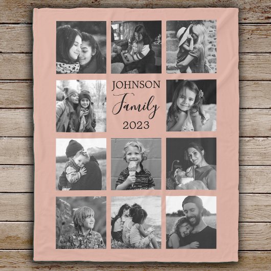 Familie 11 Fotocollage Dusty Pink Fleece Deken