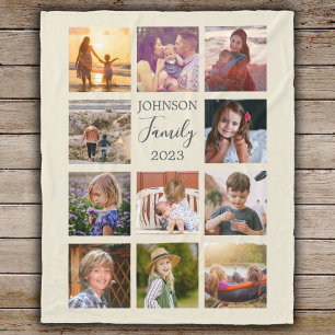 Familie 11 Fotocollage Off-White Fleece Deken