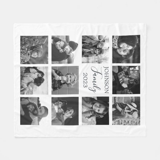 Familie 11 Fotocollage zwart fleece deken (Voorkant (Horizontaal))