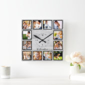 Familie 12 Foto's Collage Farmhouse Rustic Wood Vierkante Klok (Huis)