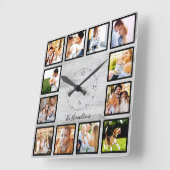 Familie 12 Foto's Collage Farmhouse Rustic Wood Vierkante Klok (Hoek)