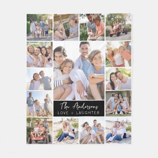 Familie 15 Naam fotocollage Fleece Deken (Voorkant)