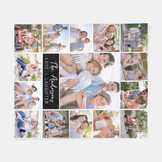 Familie 15 Naam fotocollage Fleece Deken (Voorkant (Horizontaal))
