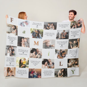 Familie 18-foto collage en 12 persoonlijke bericht fleece deken