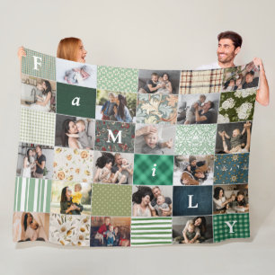 Familie 18-Photo Collage Patchwork Quilt Style Fleece Deken