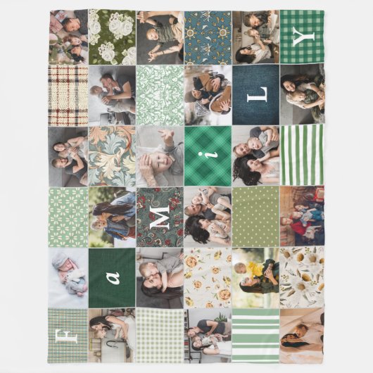 Familie 18-Photo Collage Patchwork Quilt Style Fleece Deken (Voorkant)