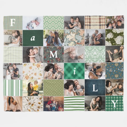 Familie 18-Photo Collage Patchwork Quilt Style Fleece Deken (Voorkant (Horizontaal))
