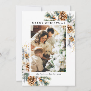 Familie 1 Foto Botanische Pine Tree Black Christma Feestdagenkaart