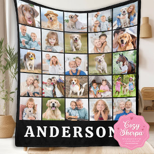 Familie 25 Foto Collage Gepersonaliseerde Naam Zwa Sherpa Deken